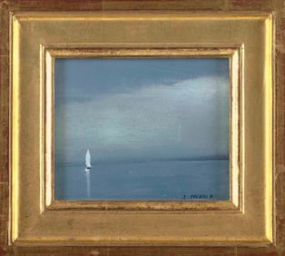 ANNE PACKARD (New Jersey/Massachusetts, 1933-), Sailboat., Oil on board, 4" x 5". Framed 6.5" x