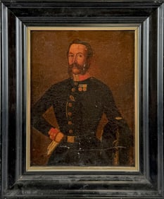 CONTINENTAL SCHOOL (19th Century,), Portrait of an officer., Oil on canvas, 12.75" x 10.25". Framed