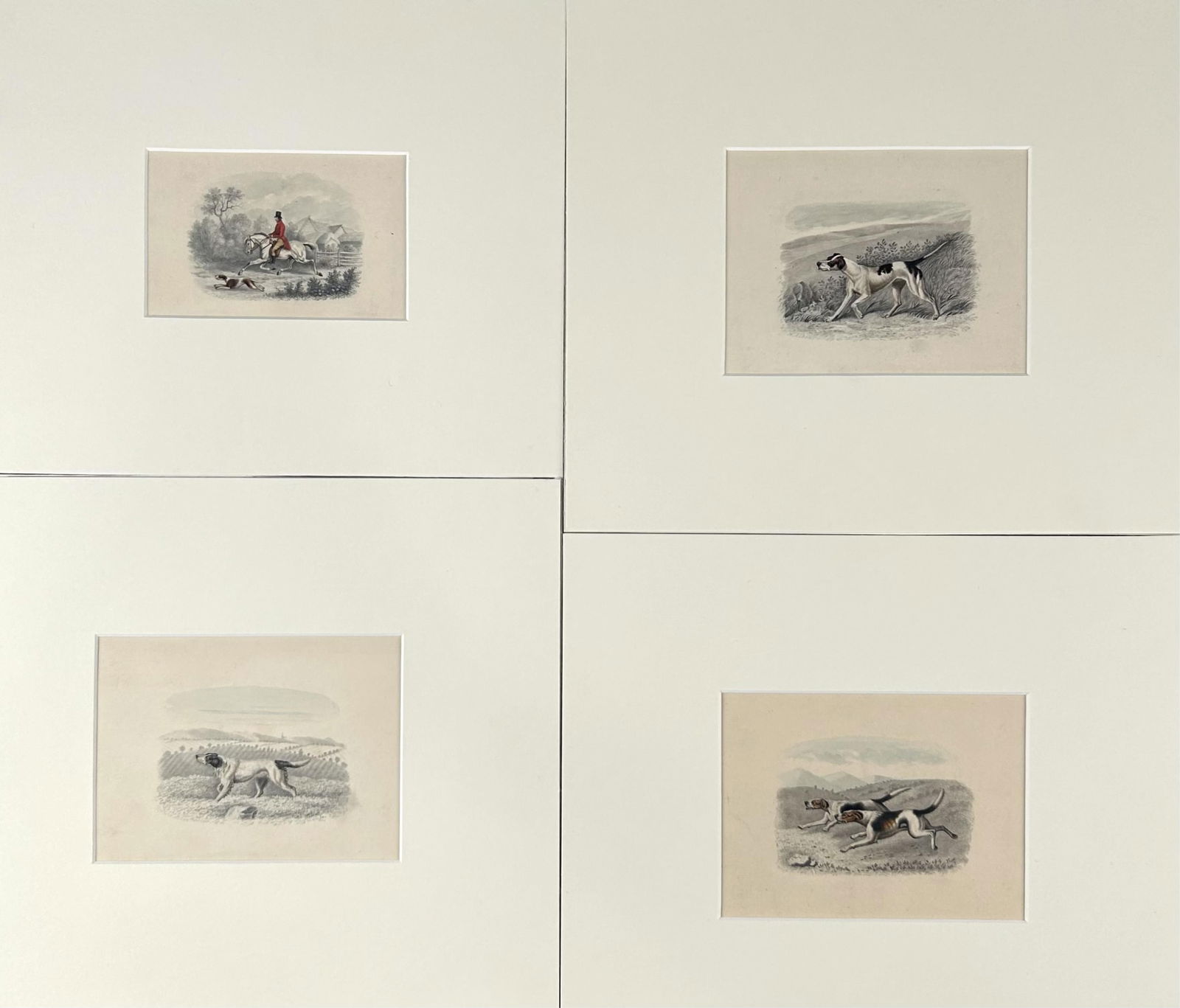 HENRY THOMAS ALKEN, SR. (United Kingdom, 1785-1851), Four views of hounds., Watercolor and pencils,: HENRY THOMAS ALKEN, SR.United Kingdom, 1785-1851Four views of hounds. Each signed in pencil lower left "H. Alken".Watercolor and pencils, from 4" x 5.25" to 5" x 6.75". Matted from 9.25" x 11" to 10.5