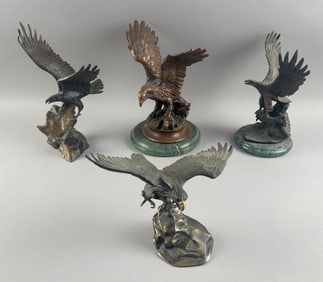 FOUR BRONZE EAGLE SCULPTURES Second Half of the 20th Century Heights from 7.5" to 11.25".