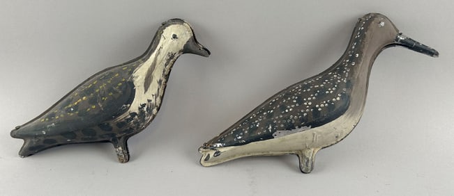 TWO TIN SHOREBIRD DECOYS 19th Century Lengths 10" and 11.5".