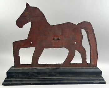 SHEET METAL TROTTING HORSE SILHOUETTE WEATHER VANE Early 20th Century Height including base 16".
