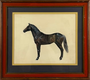 AMERICAN SCHOOL (20th Century,), Portrait of a black horse., Gouache on paper, 10" x 12.5". Framed