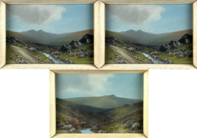 THREE LANDSCAPE PAINTINGS 20th Century Gouaches, 15" x 22" sight. Framed 16.5" x 23.5".