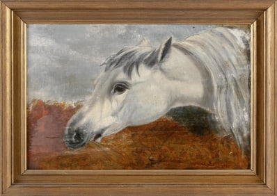 PORTRAIT OF A HORSE 20th Century Oil on canvas, 12" x 18". Framed 15.5" x 18.5".