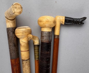 COLLECTION OF WHALEBONE AND IVORY-HANDLED CANES AND RIDING CROPS 19th Century