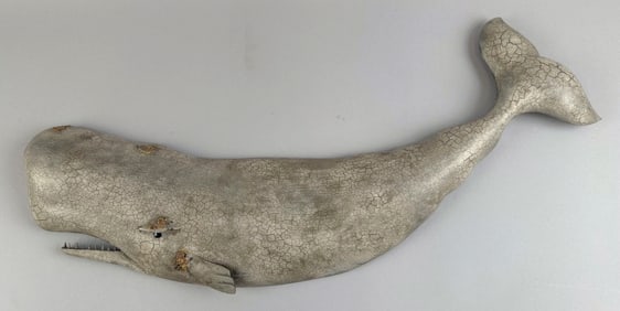 ROGER MITCHELL CARVED AND PAINTED SPERM WHALE PLAQUE Massachusetts, Contemporary Length 24".