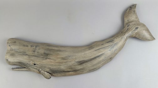 ROGER MITCHELL CARVED AND PAINTED SPERM WHALE PLAQUE Massachusetts, Contemporary Length 24".