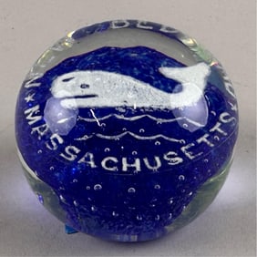 "NEW BEDFORD, MASSACHUSETTS" GLASS PAPERWEIGHT 20th Century Height 3".