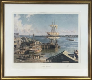 JOHN STOBART (Massachusetts/Florida/England, 1929-2023), "Marblehead, Appleton's Wharf in 1850".,