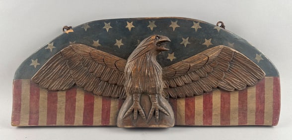 RELIEF-CARVED AND PAINTED PATRIOTIC PLAQUE Mid-20th Century Height 10". Width 24.5".