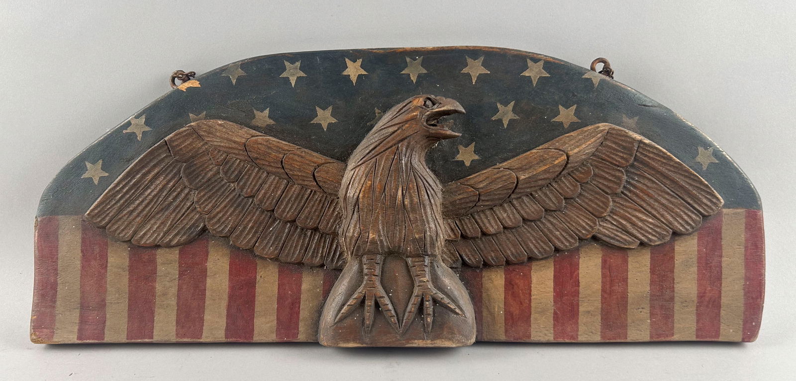 RELIEF-CARVED AND PAINTED PATRIOTIC PLAQUE Mid-20th Century Height 10". Width 24.5". (1 of 2)