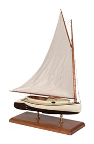 MODEL OF THE CATBOAT "MOONLIGHT" 20th Century Height approx. 33.5". Length 26.75". Width 8.75".