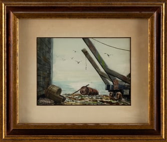 ELIOT P. BATCHELDER (New York/Massachusetts, 1901-2003), Boatyard., Watercolor on paper, 5" x 7"