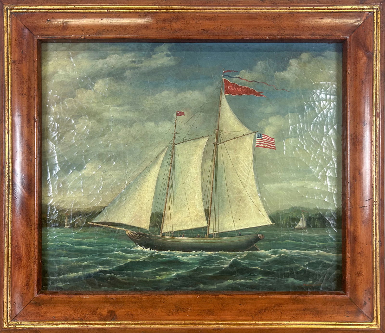 ANTIQUE-STYLE PORTRAIT OF THE SHIP "CANADA" Late 20th/Early 21st Century. Oil on canvas. (1 of 3)