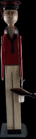 FOLK ART CARVED AND POLYCHROMED WOODEN FIGURE OF A SAILOR 20th Century Height 41".