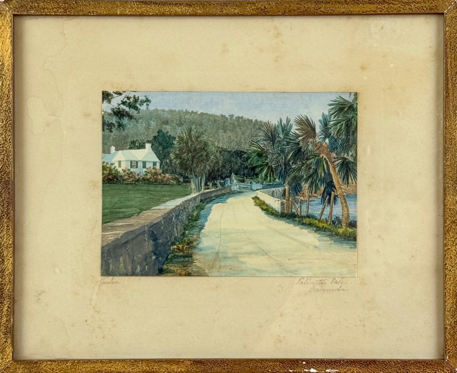 ETHEL TUCKER (New York/Bermuda/England, 1874-1962), "Palmetto Vale, Bermuda".: ETHEL TUCKER New York/Bermuda/England, 1874-1962 "Palmetto Vale, Bermuda". Signed lower left "Tucker". Titled lower right. Hand tinted photograph on paper, 4.75" x 6.5" sight. Framed 9.75" x 12".