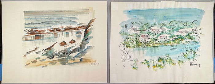 ALFRED BIRDSEY (Bermuda, 1912-1996), Two Bermuda Harbor views., Watercolors on paper, approx. 20" x