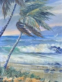 STEPHEN DONALD SANDS (Rhode Island/Hawaii, 1930-2016), "Island Paradise"., Oil on canvas, 18" x 14".