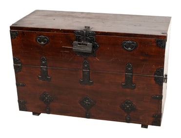 KOREAN IRON-BOUND CHEST Early 20th Century Height 30". Width 43". Depth 19".