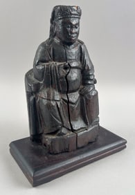 CHINESE FIGURAL WOOD CARVING "SELF DENIAL" 18th/19th Century or Earlier Height 8". Base 6.5" x 3.5".