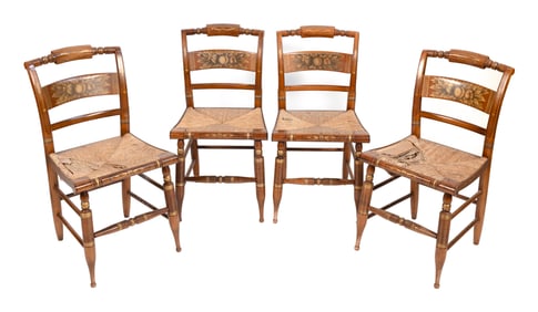 FOUR HITCHCOCK SIDE CHAIRS 20th Century Back heights 34". Seat heights 18".