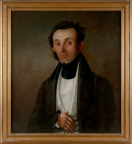 AMERICAN SCHOOL (19th Century,), Portrait of a fashionably dressed Samuel Powers, wearing a black