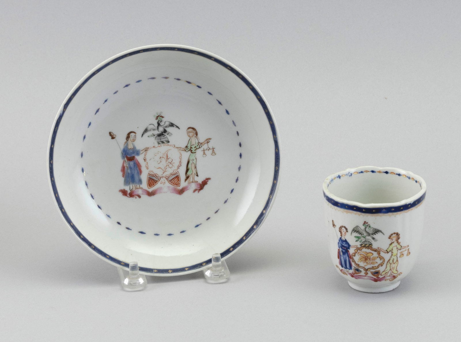 CHINESE EXPORT PORCELAIN CUP AND SAUCER Late 18th/Early 19th Century Cup height 2.5". Saucer (1 of 2)