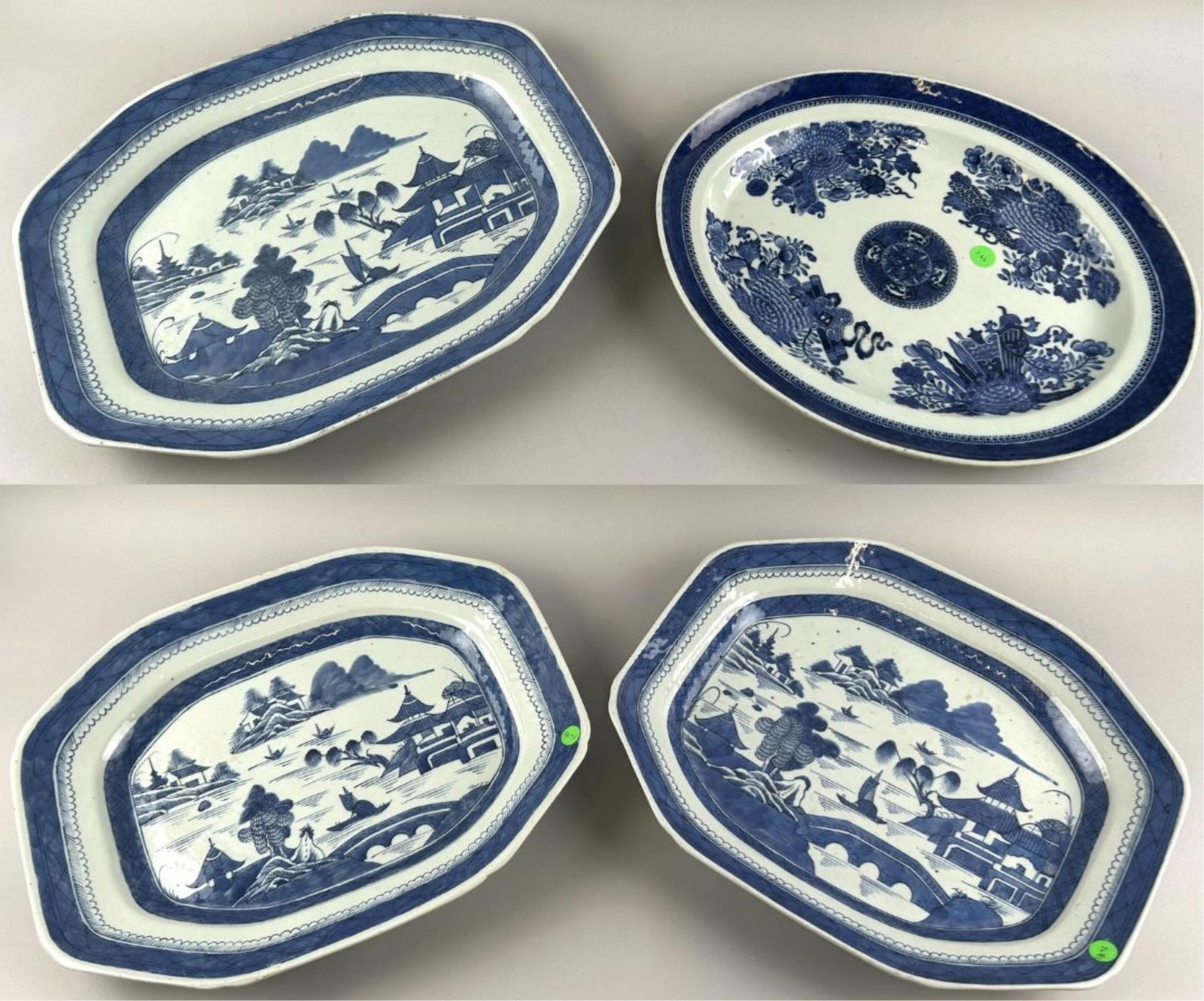 FOUR BLUE AND WHITE CHINESE EXPORT PLATTERS 19th Century (1 of 6)