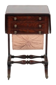 FEDERAL DROP-LEAF SEWING TABLE Probably Boston, Circa 1825 Height 29". Width 17.75" plus two 8.75"