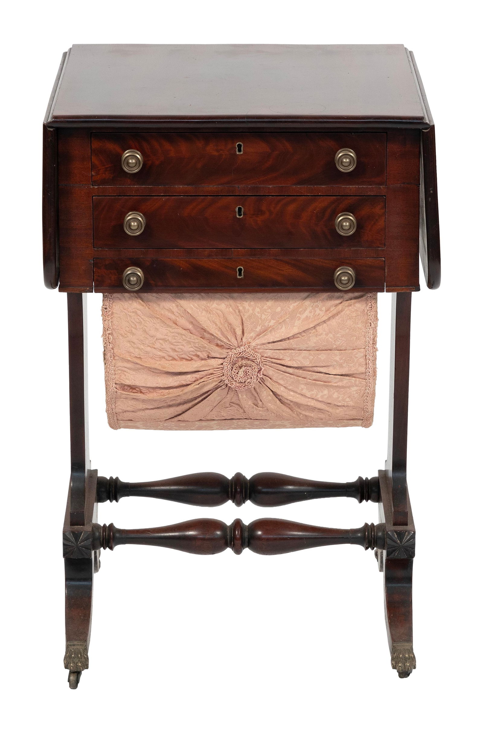 FEDERAL DROP-LEAF SEWING TABLE Probably Boston, Circa 1825 Height 29". Width 17.75" plus two 8.75" (1 of 4)