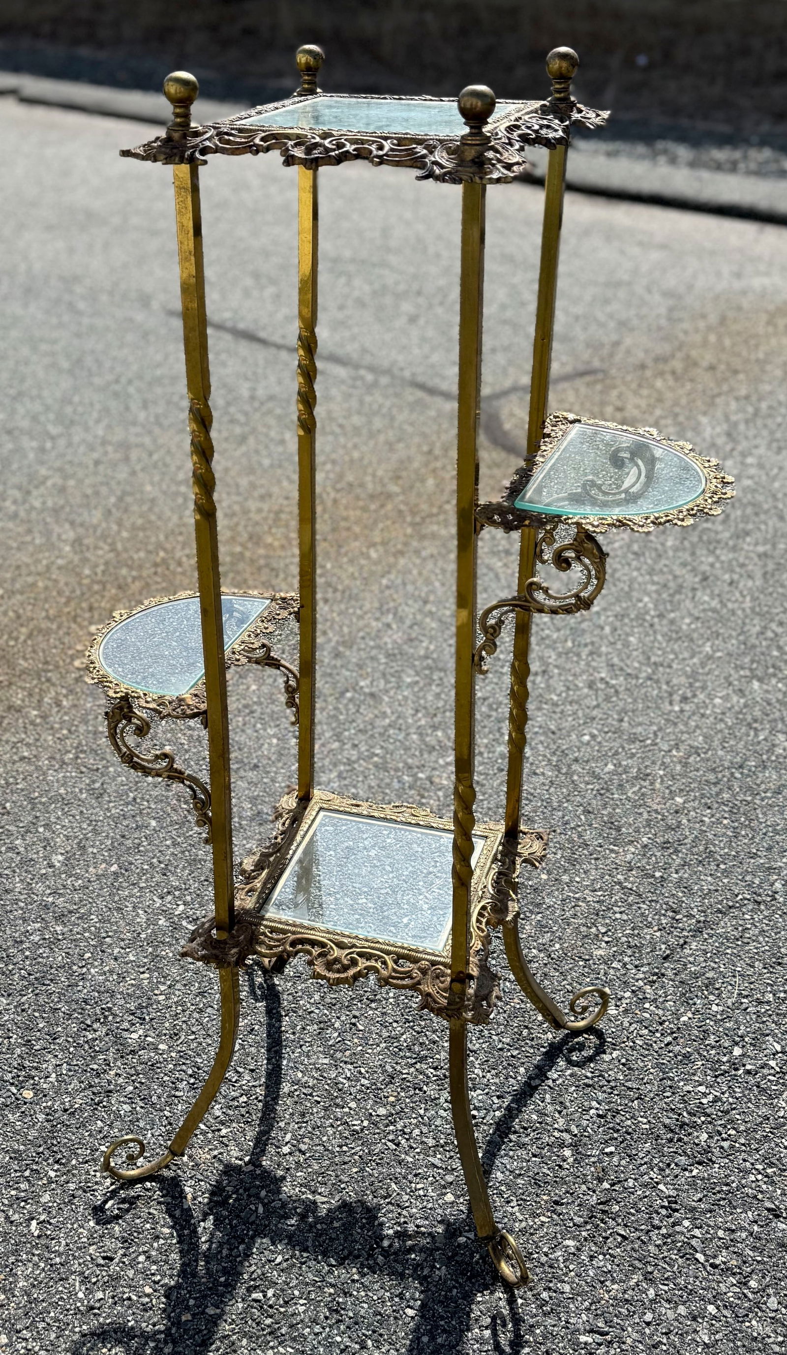 BRASS MULTI-TIER PLANT STAND Late 19th Century Height 48". Width 29". Depth 12". (1 of 3)