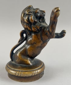 BRONZE RAMPANT LION RADIATOR CAP Circa 1925 Height 4".
