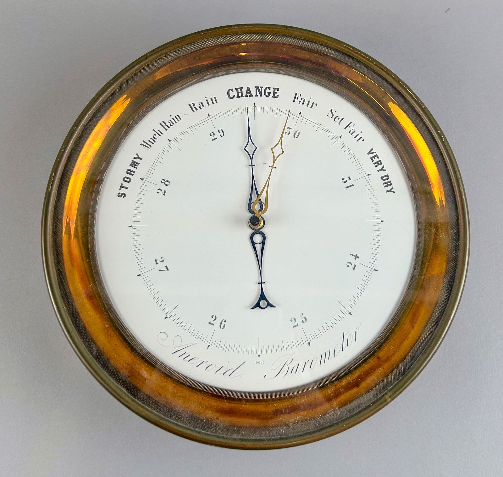 LARGE BRASS ANEROID BAROMETER 20th Century Diameter 12". (1 of 3)
