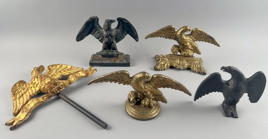 FIVE CAST IRON EAGLES Late 19th/Early 20th Century Heights from 5" to 13.75".