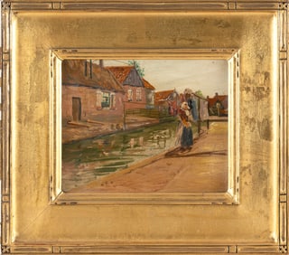 CALEB ARNOLD SLADE (Massachusetts, 1882-1961), Canal scene., Oil on board, 8.75" x 10.5". Framed