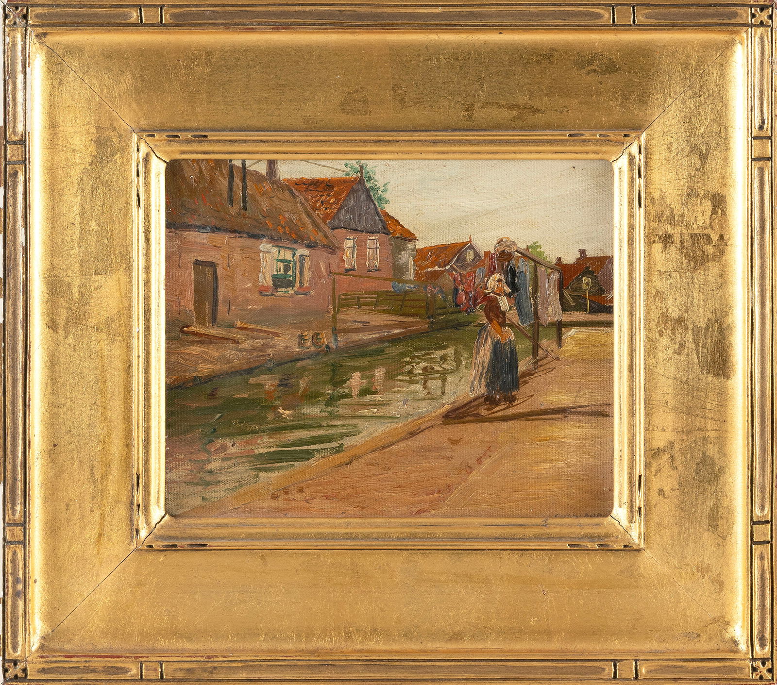 CALEB ARNOLD SLADE (Massachusetts, 1882-1961), Canal scene., Oil on board, 8.75" x 10.5". Framed (1 of 2)
