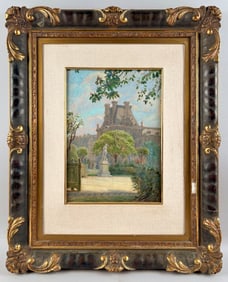 AMERICAN SCHOOL (20th Century,), Statue in a garden, likely Boston., Oil on board, 13" x 9". Framed