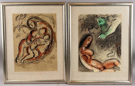 PAIR OF MARC CHAGALL LITHOGRAPHS Mid-20th Century Both 14" x 10.25". Framed 19.5" x 15.5".