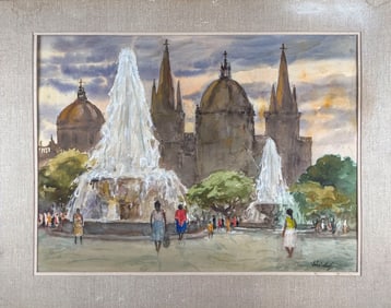 JOHN WHORF (Massachusetts, 1903-1959), European plaza., Watercolor on paper, 22" x 30". Unframed.