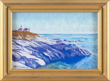 RALPH E. WILLIAMS (Rhode Island, 1931-2024), Beavertail Light, Jamestown, Rhode Island., Pastel on