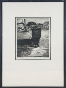 H.M. FOSTER (America, 20th Century), "Gloucester Fishers"., Etching, 9.5" x 7.5". Framed 20" x 15".
