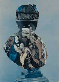 JIRI KOLAR (Czech Republic, 1914-2002), Classical bust with religious scene, 1970-71., Collage on