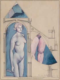 JIRI KOLAR (Czech Republic, 1914-2002), Collage with female nude., Mixed media collage on paper,