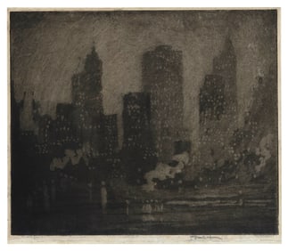 JOSEPH PENNELL (Pennsylvania/New York/United Kingdom, 1857-1926), Towers at Night, 1922., Aquatint,