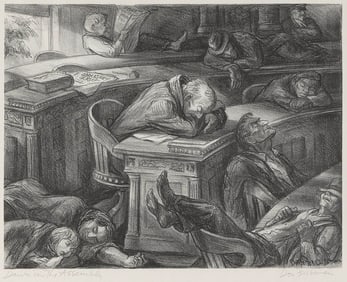 DON FREEMAN (New York/California, 1908-1978), "Dawn in the Assembly", 1936., Lithograph, 8.75" x