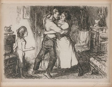 JOHN FRENCH SLOAN (New York/New Mexico/New Hampshire, 1871-1951), "Man, Wife and Child", 1905.,
