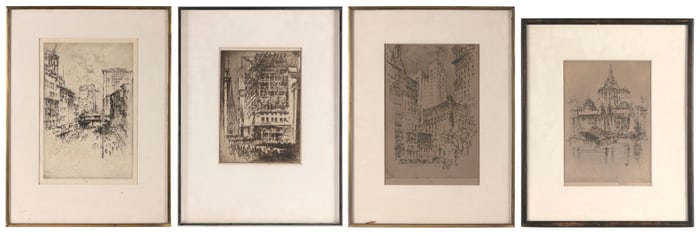 JOSEPH PENNELL (Pennsylvania/New York/United Kingdom, 1857-1926), Four etchings of urban views:, All