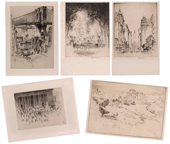 JOSEPH PENNELL (Pennsylvania/New York/United Kingdom, 1857-1926), Five urban view etchings:, Sheets