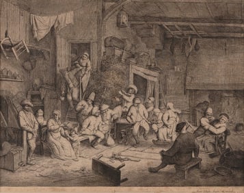 ADRIAEN JANSZ VAN OSTADE (Holland/Germany/The Netherlands, 1610-1685), "The Dance at the Inn",